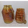 Plating colored glass candle jar set with lid